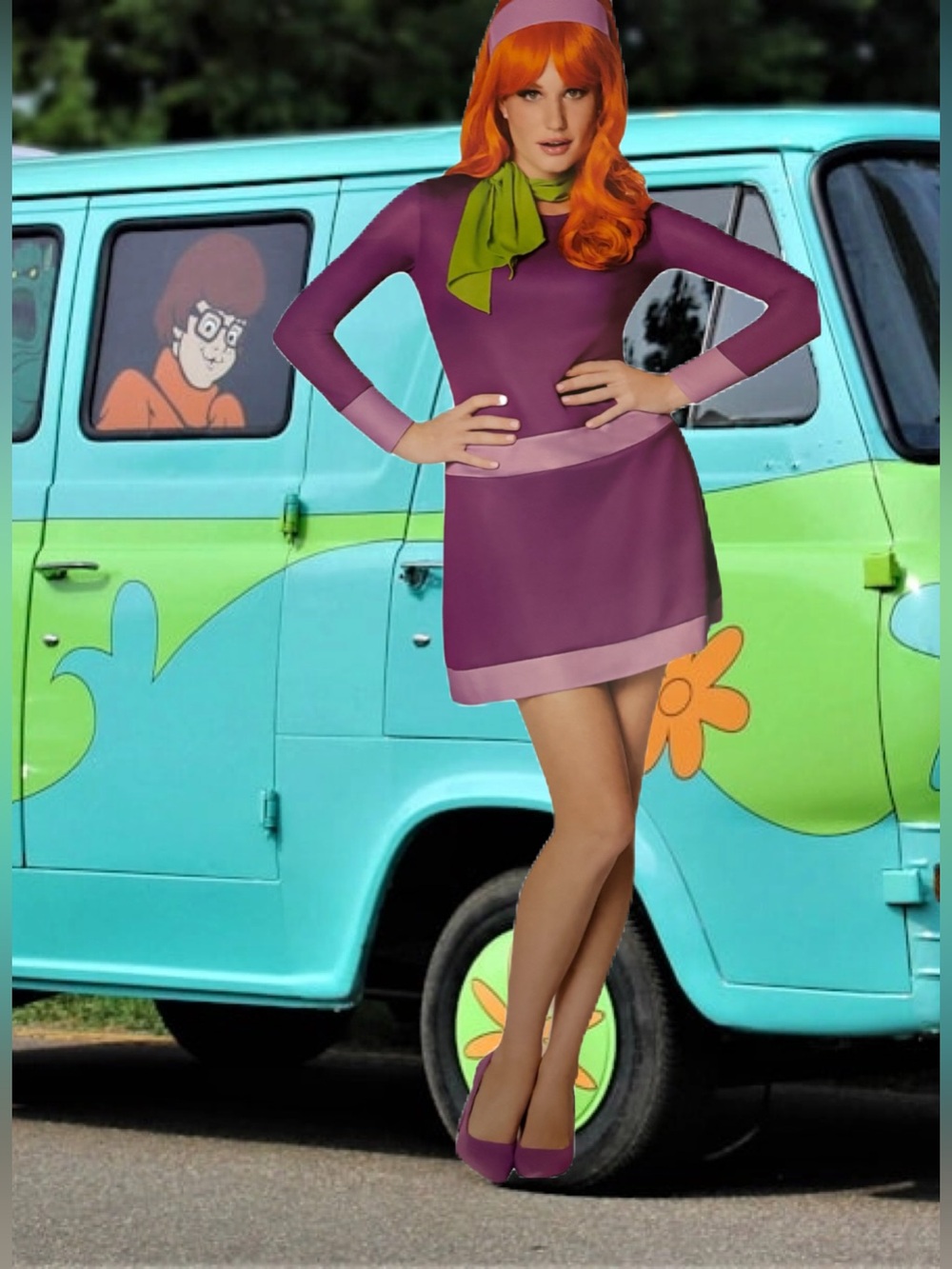 Daphne Blake Purple Mini Dress w/ Green Scarf & Headband Costume Women's S (4-6)